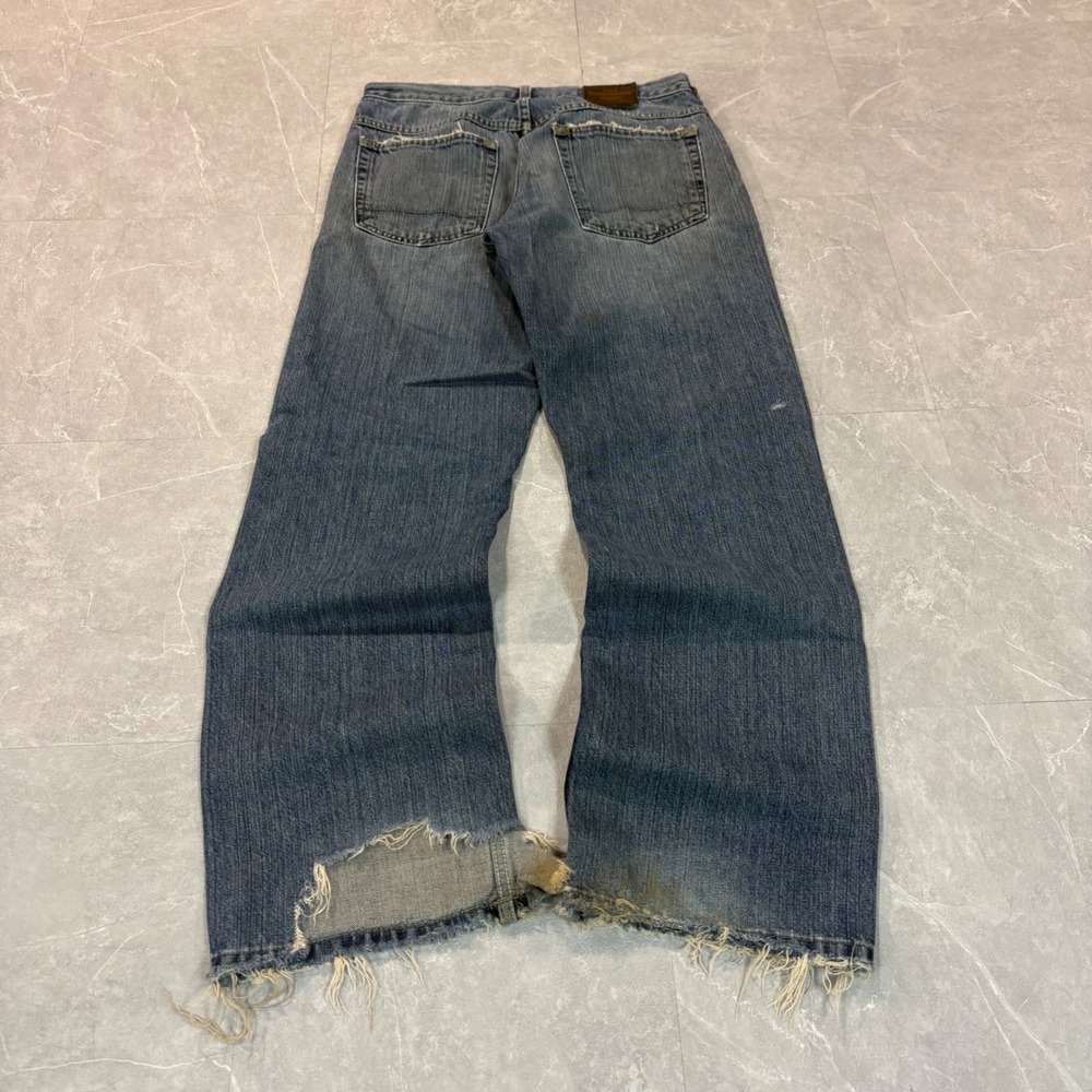 Lee Dungarees Men Distressed Relaxed Fit Wide Leg Jeans Blue 33x32 Vintage Style